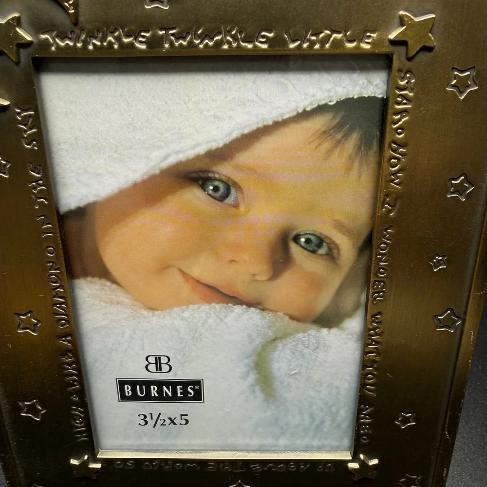 Vintage Burnes 1997 Twinkle Twinkle Little Star Moon Stars Bronze Frame 3.5x5